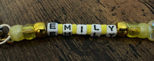 Load image into Gallery viewer, Personalised handmade name beaded ribbon keyring bag charm
