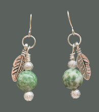 Load image into Gallery viewer, Hand made Silver Leaf Charm and Moss Agate Earrings
