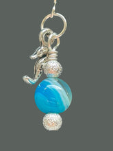 Load image into Gallery viewer, Blue Lace Agate and Seahorse Dangle Earrings Seaside Beach
