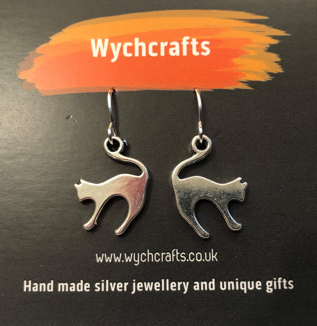 Handmade Hallowe'en Silver Cat Earrings