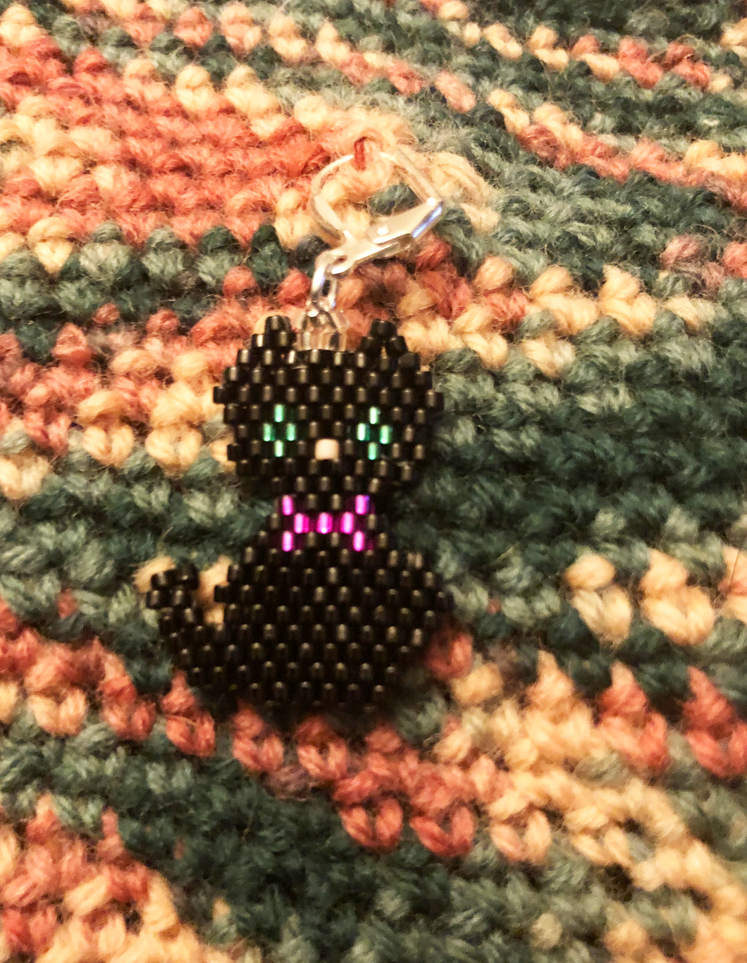 Handmade Black Cat Beaded Stitch Marker Knitting Crochet