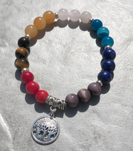 Load image into Gallery viewer, Rainbow Energy Healing Anxiety Worry Tree of Life Chakra Bracelets
