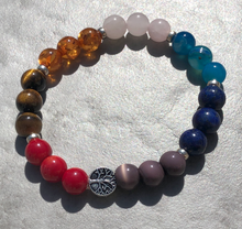 Load image into Gallery viewer, Rainbow Energy Healing Anxiety Worry Tree of Life Chakra Bracelets
